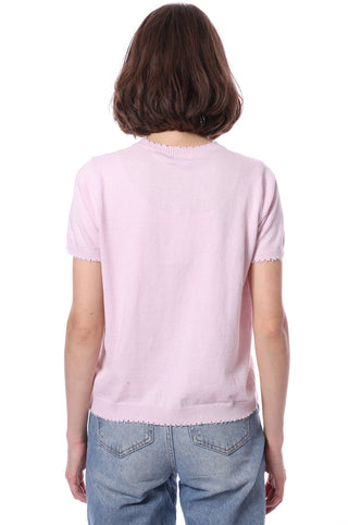 Cotton Cashmere Short Sleeve Printed Frayed Edge Tee - Dior Pink