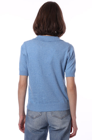 Cotton Cashmere Short Sleeve Frayed Polo - Cameo Blue