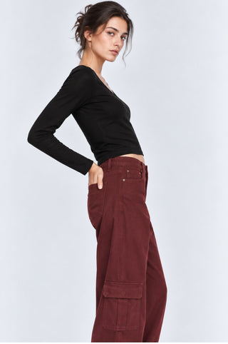Long Sleeve V Neck with Rolled Trims