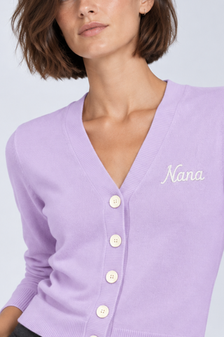 Cotton Cashmere "Nana" Embroidered V Neck Cardigan