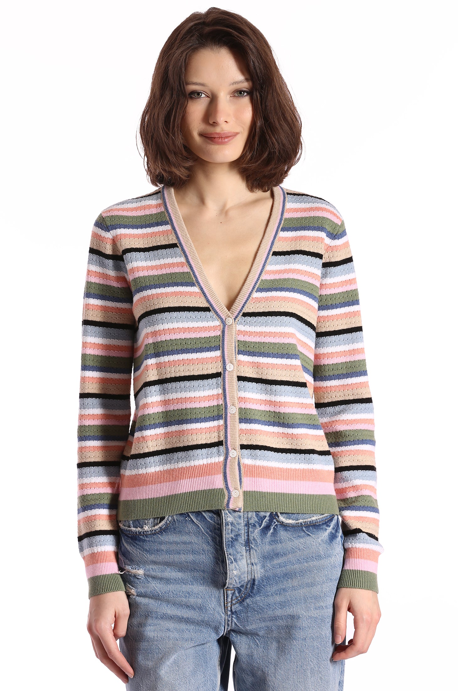 Cotton Cashmere Weekend Texture Stripe Cardigan Minnie Rose