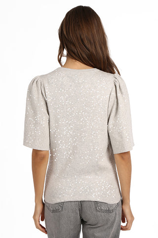 Cotton Cashmere Sequin Flared Short Sleeve Top