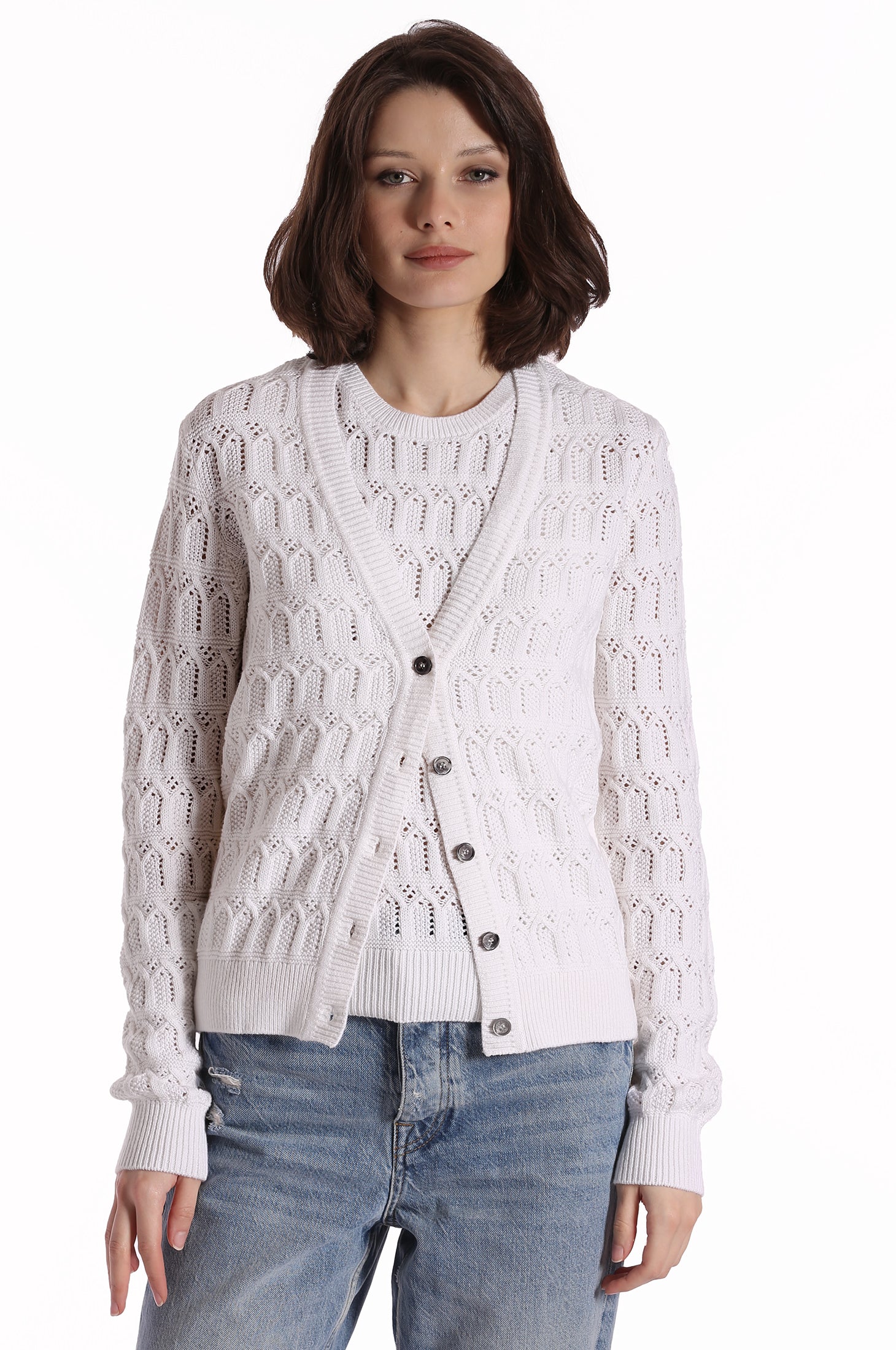 Cotton Cashmere Pointelle Cardigan Minnie Rose