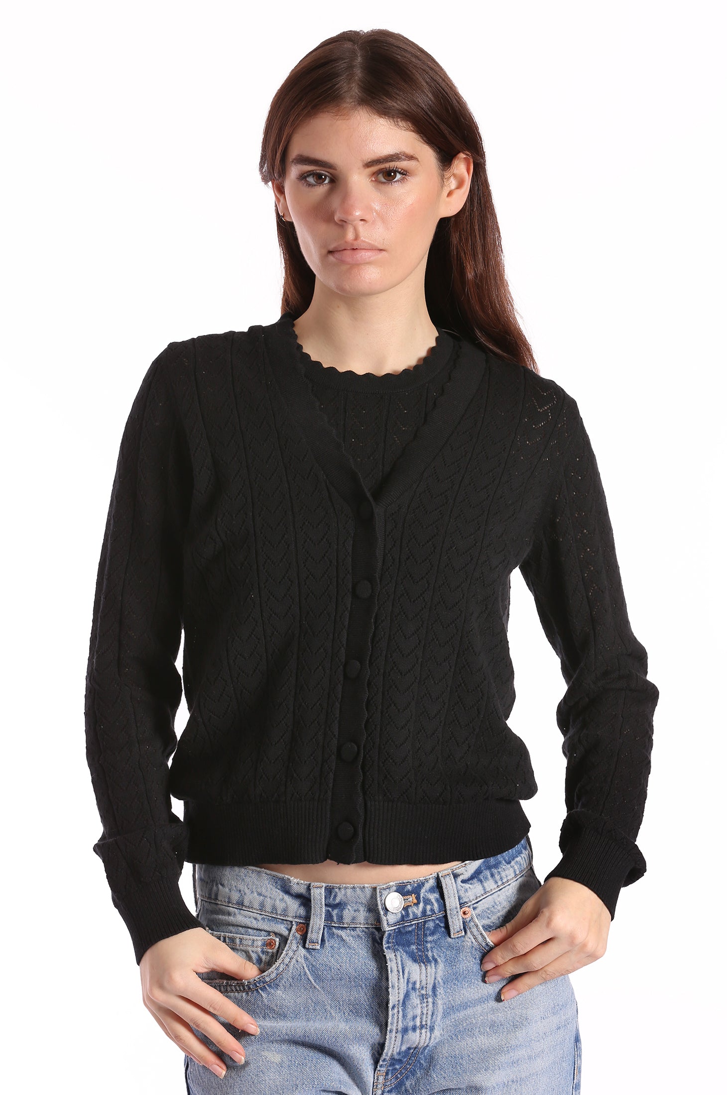 Cotton Cashmere Heart Pointelle Scalloped Cardigan Minnie Rose
