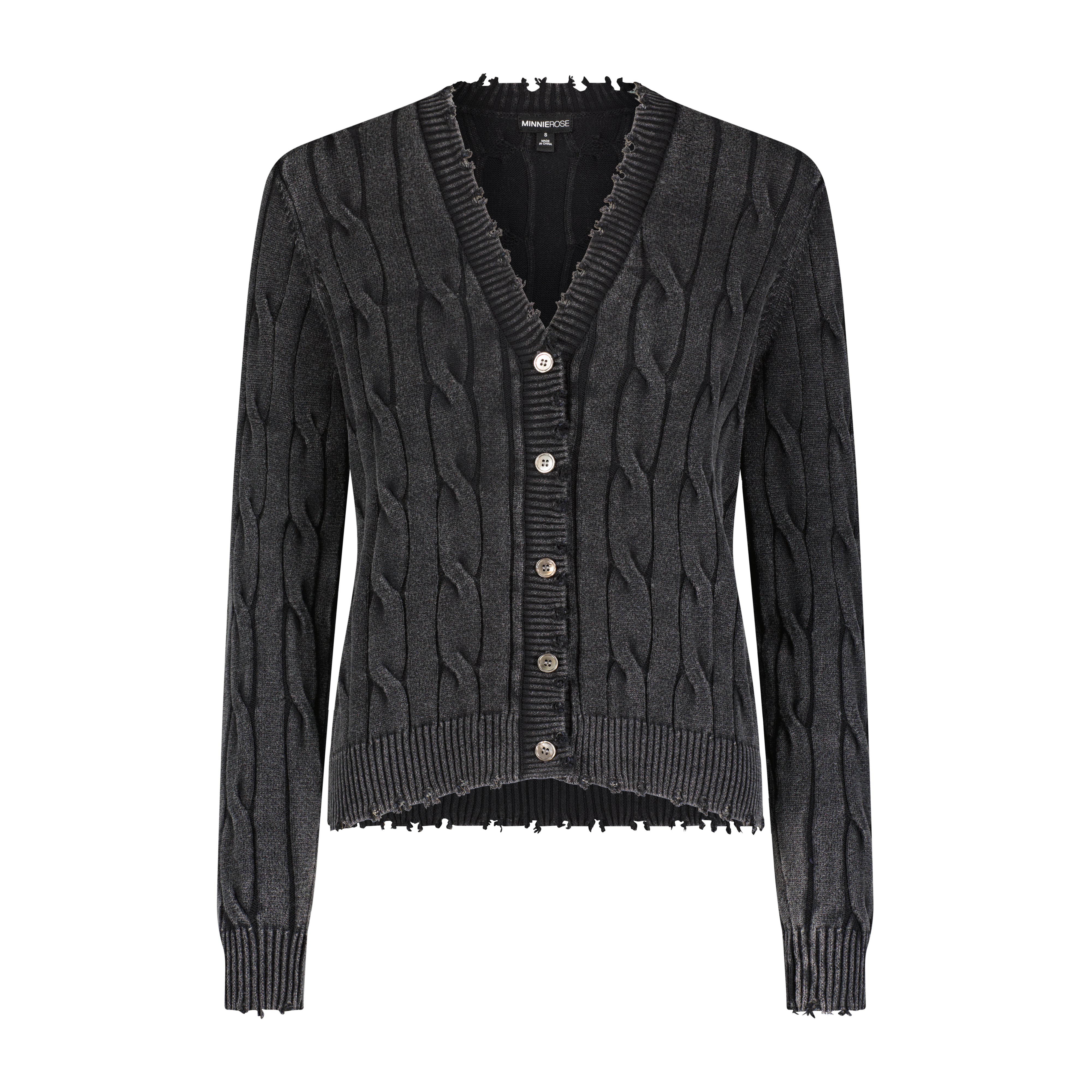 Cotton Stone Wash Distressed Cable Cardigan Minnie Rose