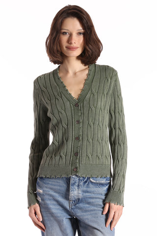 Cotton Stone Wash Distressed Cable Cardigan_Garden Grove