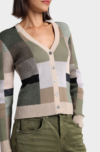 Cotton Cashmere Ribbed Plaited V Neck Cardigan