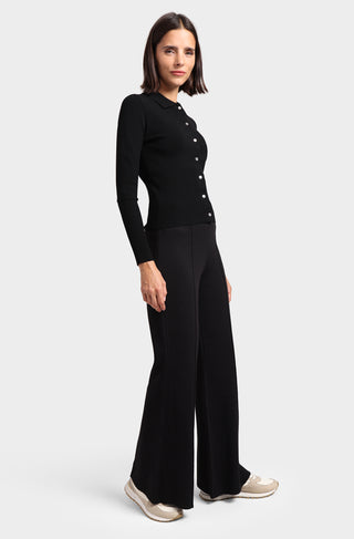 Cotton Blend Wide Leg Pant