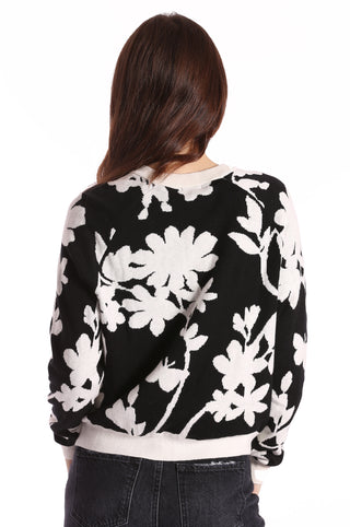 Cotton Cashmere Long Sleeve Reversible Floral Crewneck Sweater