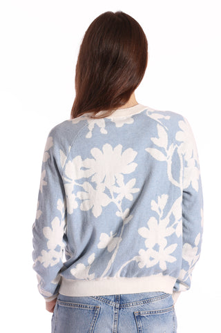 Cotton Cashmere Long Sleeve Reversible Floral Crewneck Sweater
