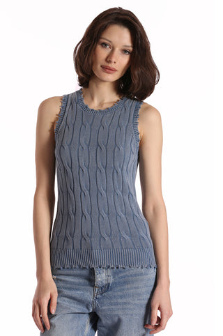 Cotton Stone Wash Distressed Cable Tank