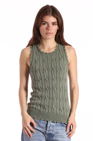 Cotton Stone Wash Distressed Cable Tank