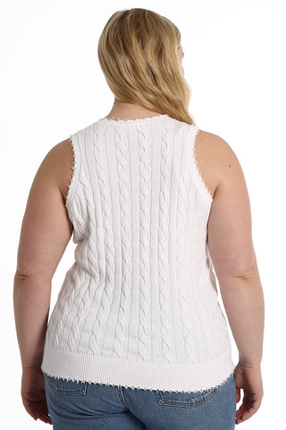 Cotton Plus Size Frayed Cable Tank