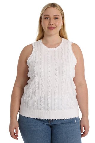 Cotton Plus Size Frayed Cable Tank