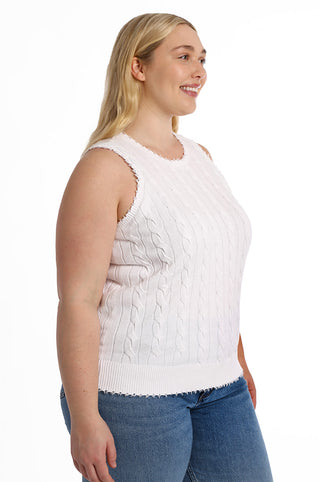 Cotton Plus Size Frayed Cable Tank