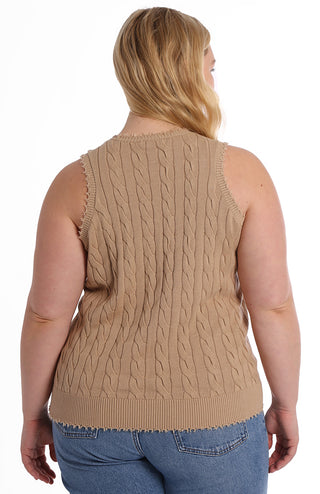 Cotton Plus Size Frayed Cable Tank