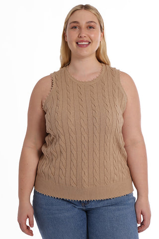 Cotton Plus Size Frayed Cable Tank