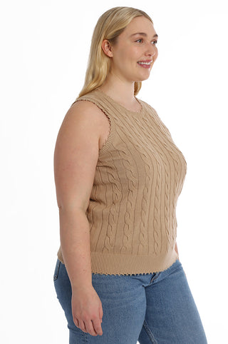 Cotton Plus Size Frayed Cable Tank