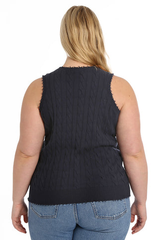 Cotton Plus Size Frayed Cable Tank