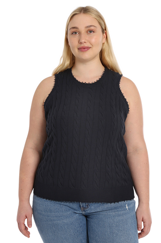 Cotton Plus Size Frayed Cable Tank