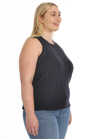 Cotton Plus Size Frayed Cable Tank