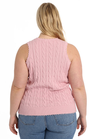 Cotton Plus Size Frayed Cable Tank