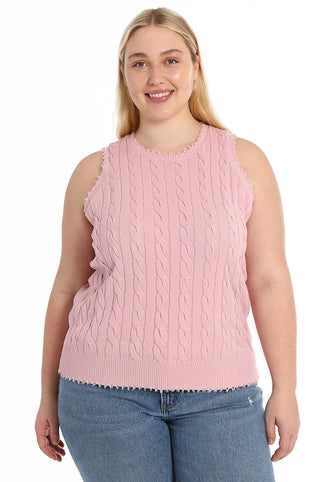 Cotton Plus Size Frayed Cable Tank