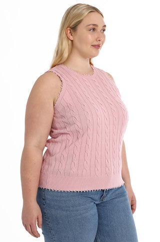 Cotton Plus Size Frayed Cable Tank