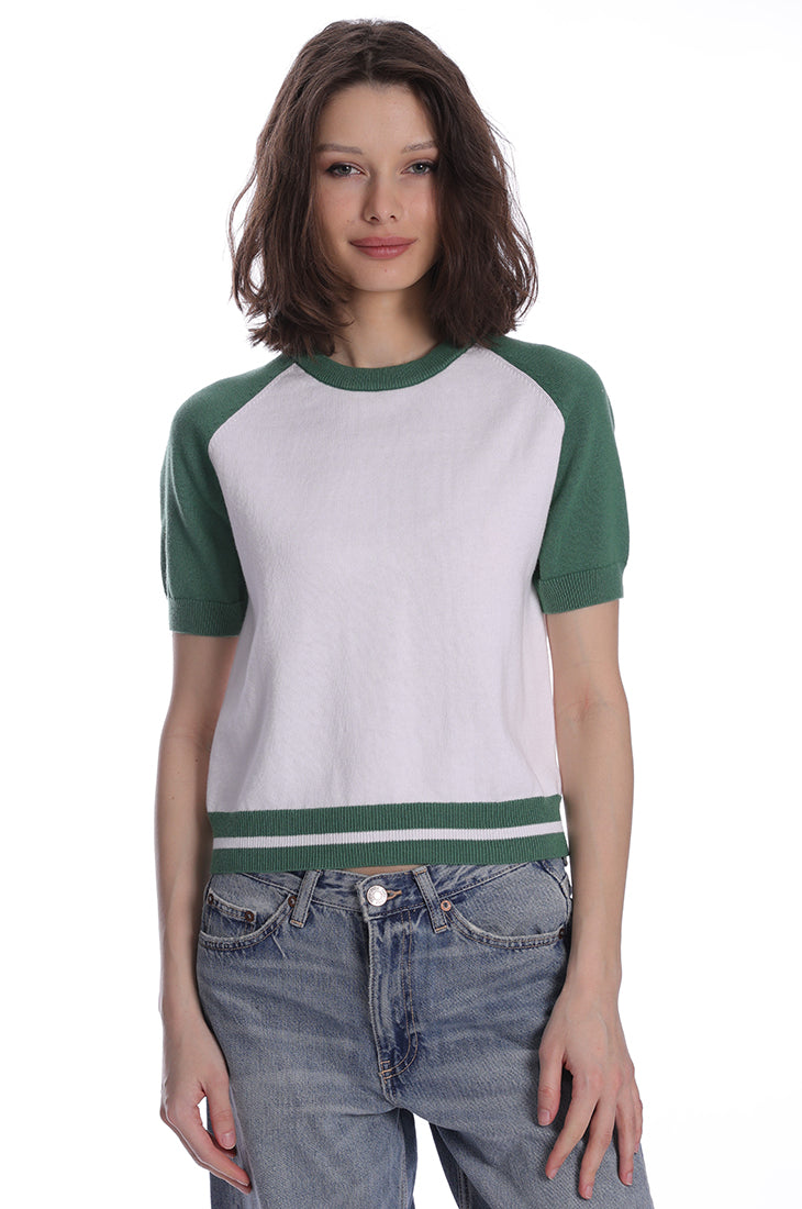 Cotton Cashmere Short Sleeve Raglan Baseball Tee Minnie Rose