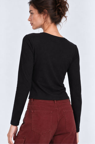 Long Sleeve V Neck with Rolled Trims