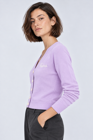 Cotton Cashmere "Nana" Embroidered V Neck Cardigan