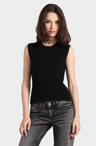 Cotton Cashmere Ottoman Short Sleeve Rib Top