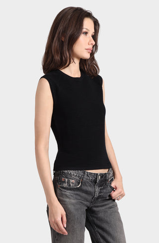 Cotton Cashmere Ottoman Short Sleeve Rib Top