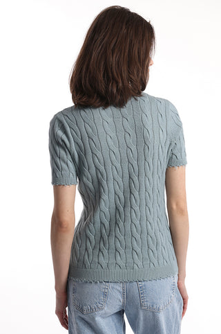 Seashore cable knit short sleeve tee with pocket back view