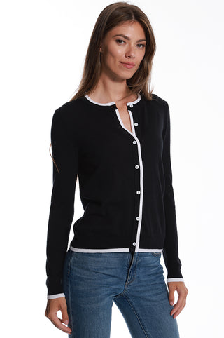 Supima Cotton Cashmere Crew Cardigan with Tipping