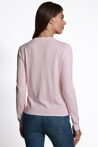 Supima Cotton Cashmere Crew Cardigan with Tipping