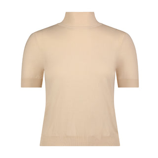 Cotton Cashmere Short Sleeve Mock Neck Top