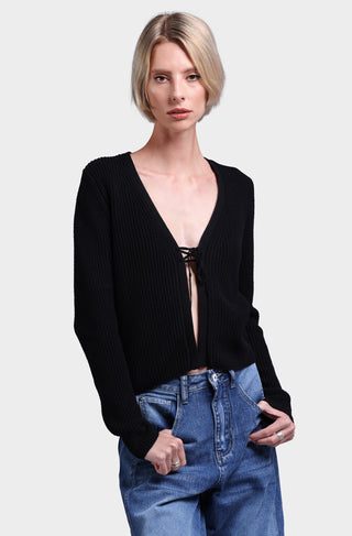 Cotton Shaker Tie-Front Cropped Cardigan