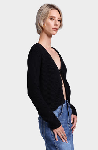 Cotton Shaker Tie-Front Cropped Cardigan