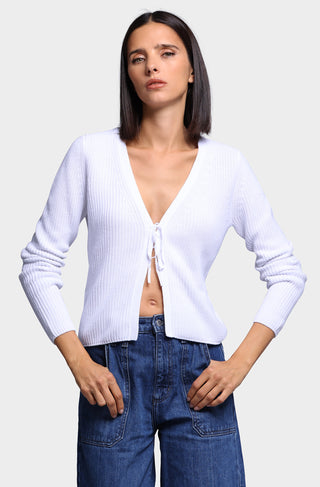 Cotton Shaker Tie-Front Cropped Cardigan