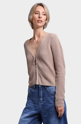 Cotton Shaker Tie-Front Cropped Cardigan