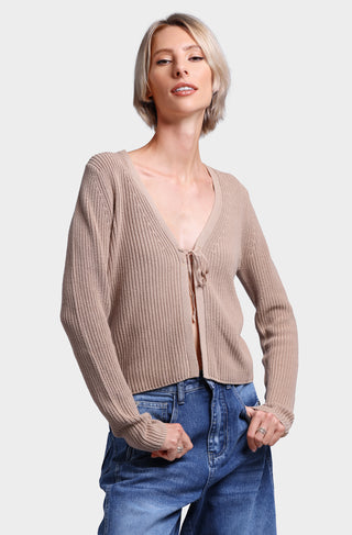 Cotton Shaker Tie-Front Cropped Cardigan