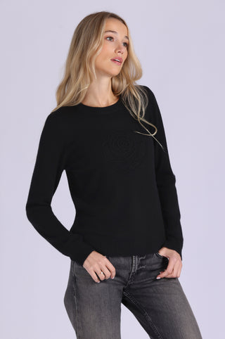 Cashmere Embossed Rose Logo Crew Neck