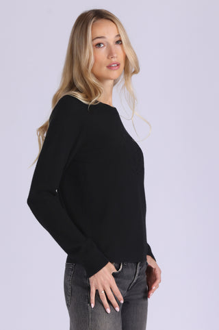 Cashmere Embossed Rose Logo Crew Neck