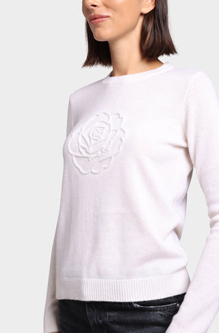 Cashmere Embossed Rose Logo Crew Neck