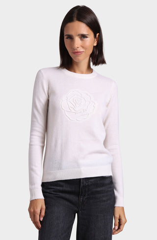 Cashmere Embossed Rose Logo Crew Neck