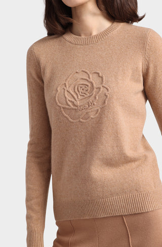 Cashmere Embossed Rose Logo Crew Neck