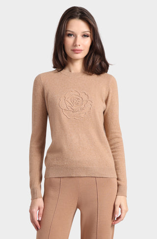 Cashmere Embossed Rose Logo Crew Neck