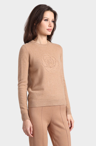 Cashmere Embossed Rose Logo Crew Neck