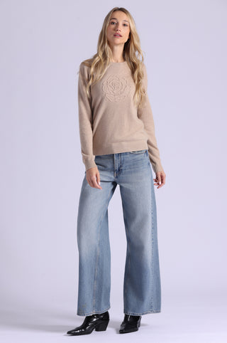 Cashmere Embossed Rose Logo Crew Neck